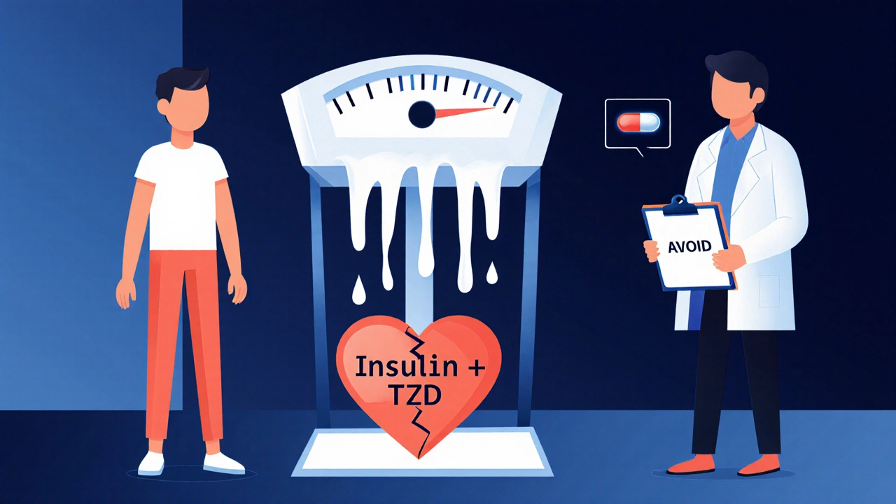 Patient gaining weight from fluid, insulin and TZD combining into broken heart, safer pill glowing