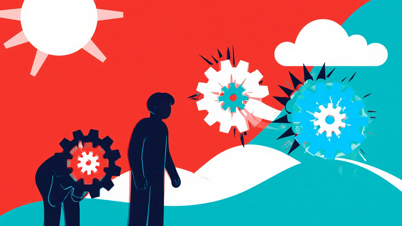 A patient transforming from pain to strength as TNF inhibitors turn gears inside their body, reducing inflammation.