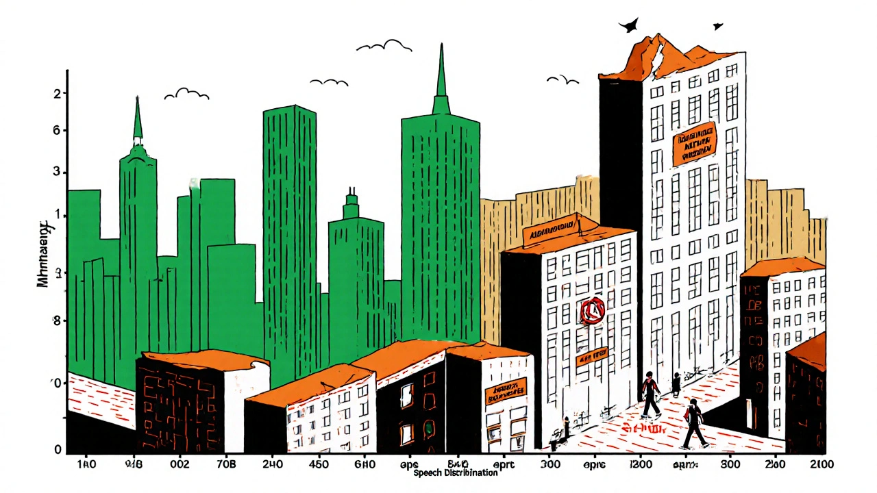 Audiogram as a cityscape showing hearing loss levels in angular design