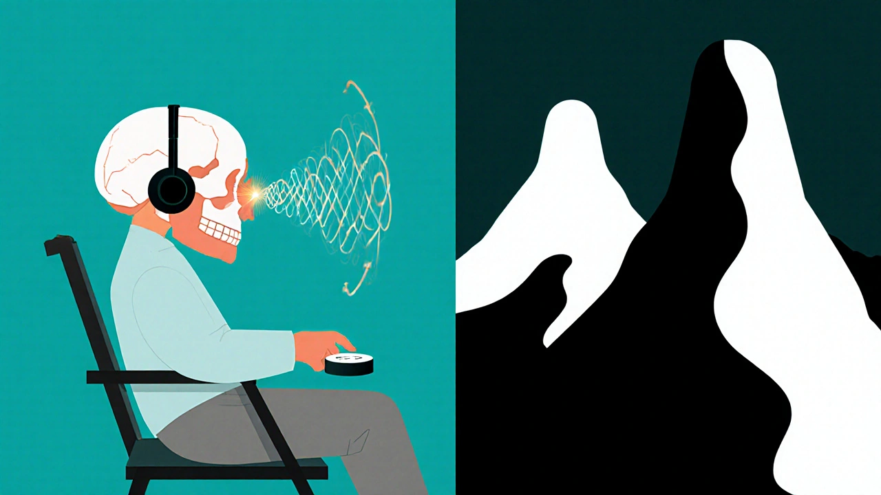 Person testing hearing with bone conduction and tympanogram graphs