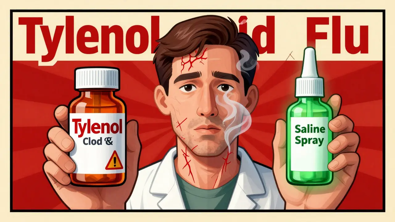 A patient between two medicine bottles—one dangerous, one safe—shown with contrasting body diagrams.
