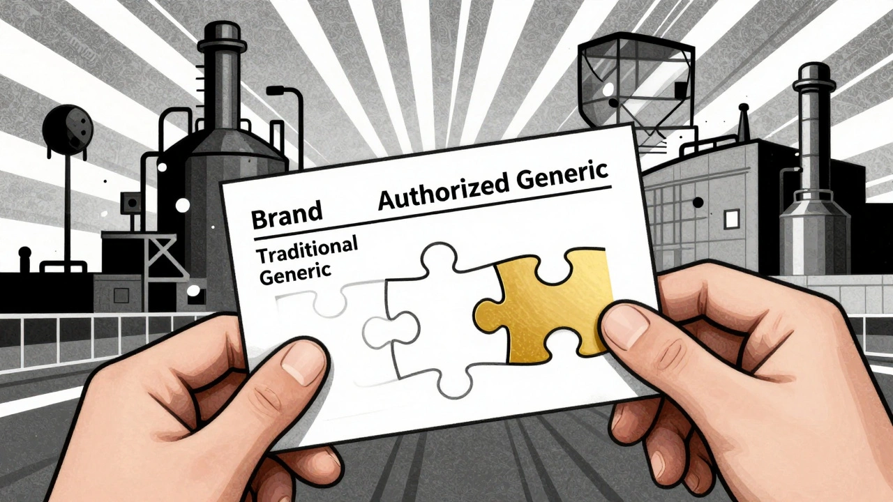 A prescription puzzle piece labeled &#039;Authorized Generic&#039; fits perfectly into place.