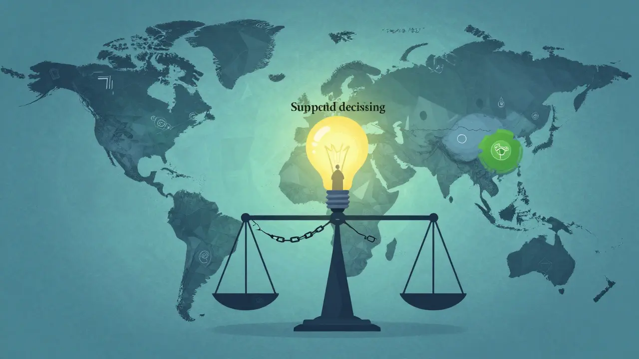 Global mental health laws symbols and human rights scale in abstract design