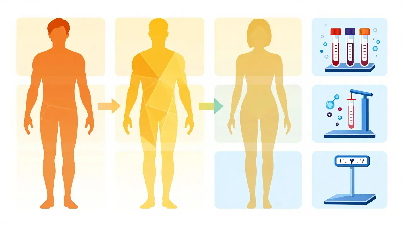 Body transformation showing gradual weight and metabolic changes over time
