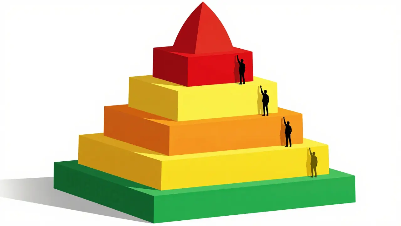 Pyramid diagram showing insurance drug tiers from generic to specialty