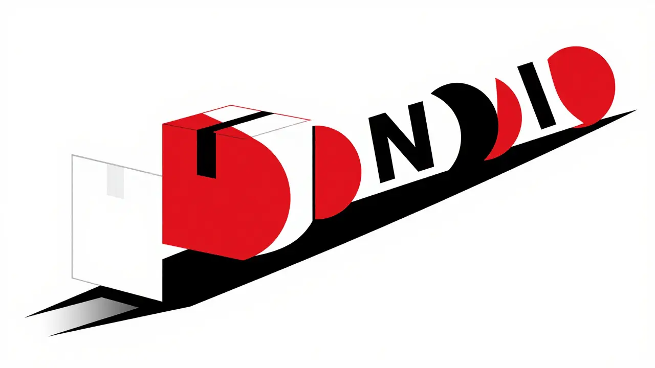 Abstract industrial illustration showing a medication package being delivered via a fast diagonal path.