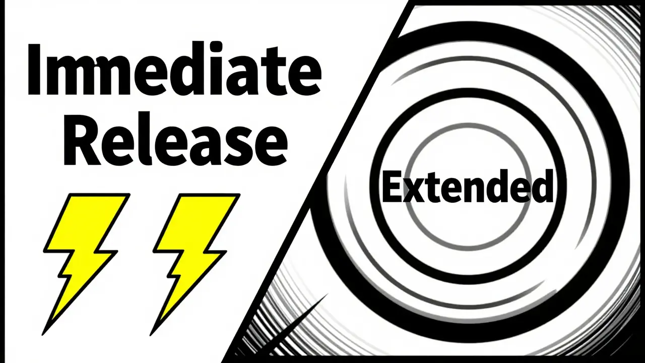 Conceptual illustration showing the difference between immediate and extended release medication