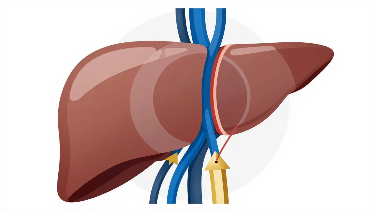 Constructivist art showing improved blood flow and reduced resistance in the liver.
